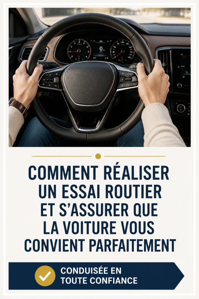 Femme testant une voiture lors d'un essai pour évaluer son confort et son adaptabilité.