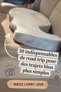 Des essentiels pour un road trip bien préparé, incluant différents outils et accessoires.