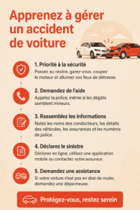 Femme réconfortée après un accident de voiture, consultant des documents