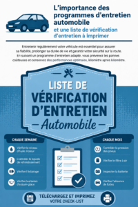 Un planning d'entretien automobile avec une checklist détaillée sur une table.