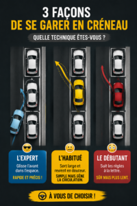 Femme se garant en parallèle dans un stationnement urbain