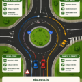 Une voiture naviguant paisiblement dans un rond-point au Royaume-Uni, illustrant la conduite sereine.