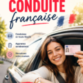 Femme souriante tenant son permis de conduire français, symbolizando la réussite.