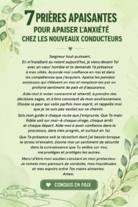 Une femme tenant son volant avec sérénité en priant pour apaiser son anxiété au volant.