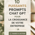 Un écran d'ordinateur affichant des prompts Chat GPT pour le développement des entreprises, symbolisant l'innovation