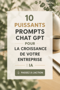 Un écran d'ordinateur affichant des prompts Chat GPT pour le développement des entreprises, symbolisant l'innovation