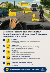 Conducteur passant prudemment un cycliste sur la route