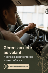 Une femme sereine au volant, symbolisant la confiance en conduite.