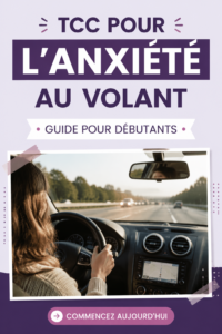 Illustration d'une femme sereine conduisant une voiture, symbolisant la gestion de son anxiété avec la TCC.