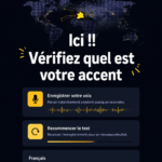Femme souriante discutant avec des amis, représentant divers accents.