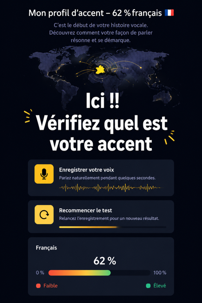 Femme souriante discutant avec des amis, représentant divers accents.