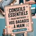 Femme avec un bagage à main bien organisé prête à partir en voyage