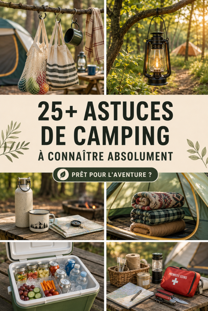 Une femme heureuse en train de dresser sa tente lors d'un camping en pleine nature.