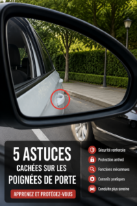 Close-up of a car door handle showing practical usage tips.