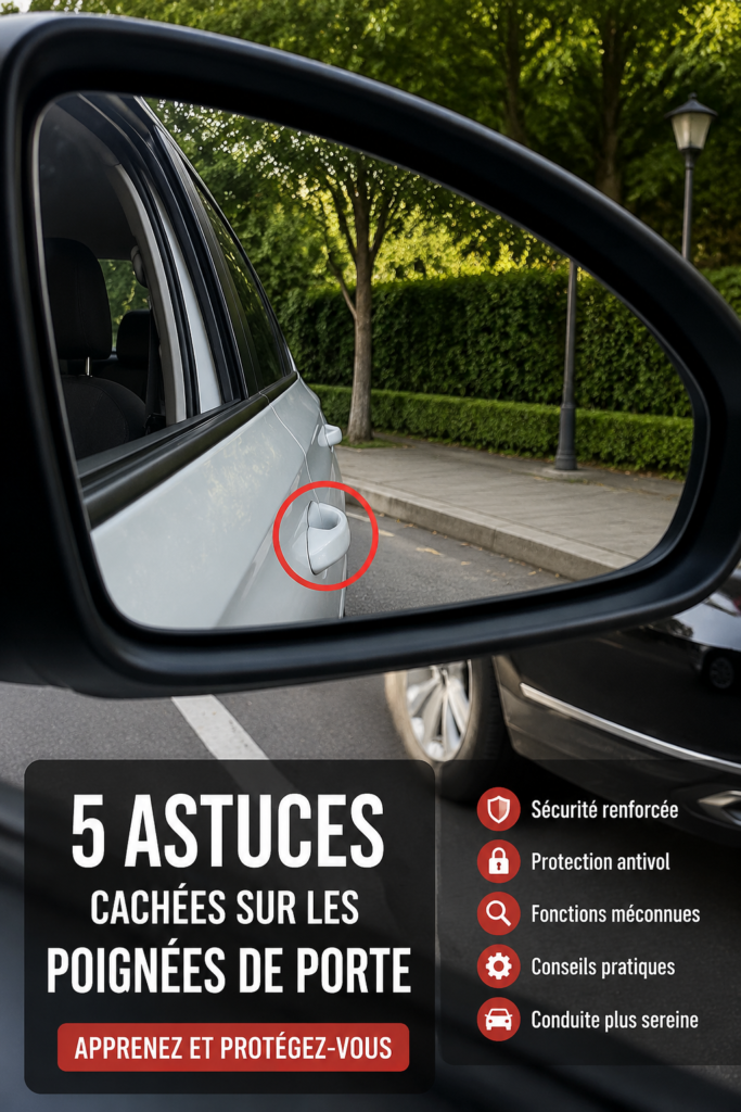 Close-up of a car door handle showing practical usage tips.