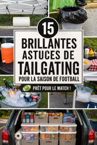 Femme heureuse en train de préparer un repas pour un tailgating de football.