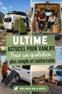 Un intérieur de van aménagé, cozy et confortable pour un road trip.