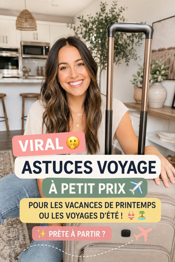 Femme préparant son voyage d'été avec des accessoires pratiques sur une table.