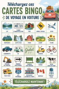 Cartes de bingo pour un trajet en voiture, à imprimer gratuitement et s'amuser en famille