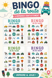 Un bingo voiture imprimable, idéal pour divertir les enfants pendant les trajets en voiture.