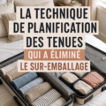 Femme préparant une valise avec des vêtements soigneusement choisis pour éviter le surpoids