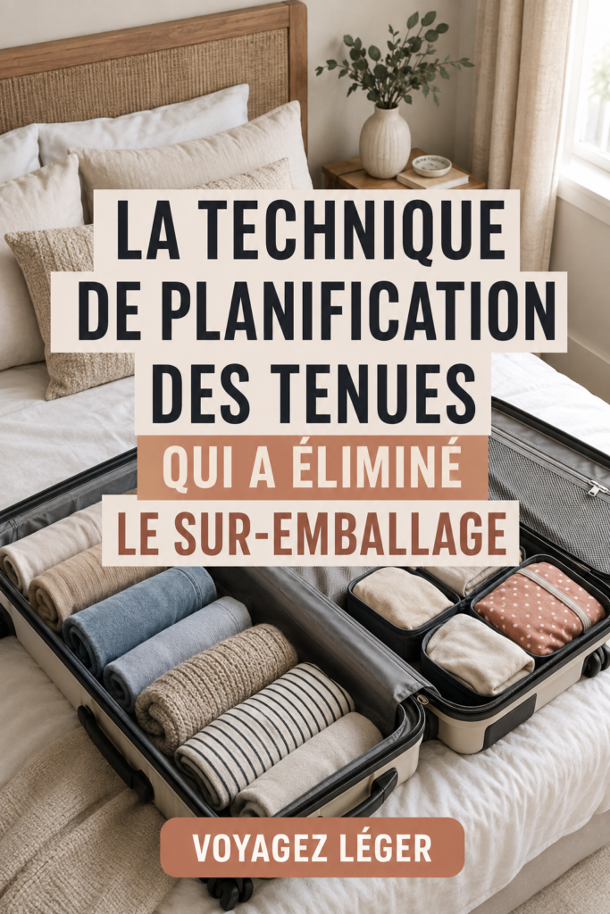 Femme préparant une valise avec des vêtements soigneusement choisis pour éviter le surpoids