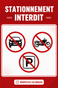 Panneau de stationnement "Interdit" bien conçu, affiché dans un environnement urbain