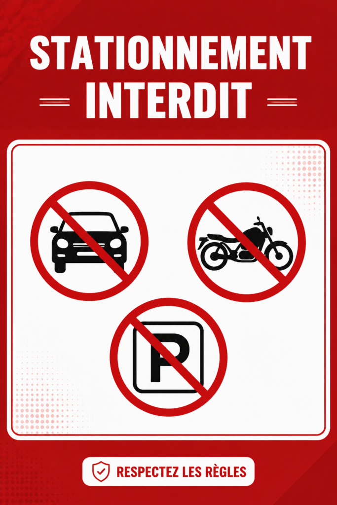 Panneau de stationnement "Interdit" bien conçu, affiché dans un environnement urbain