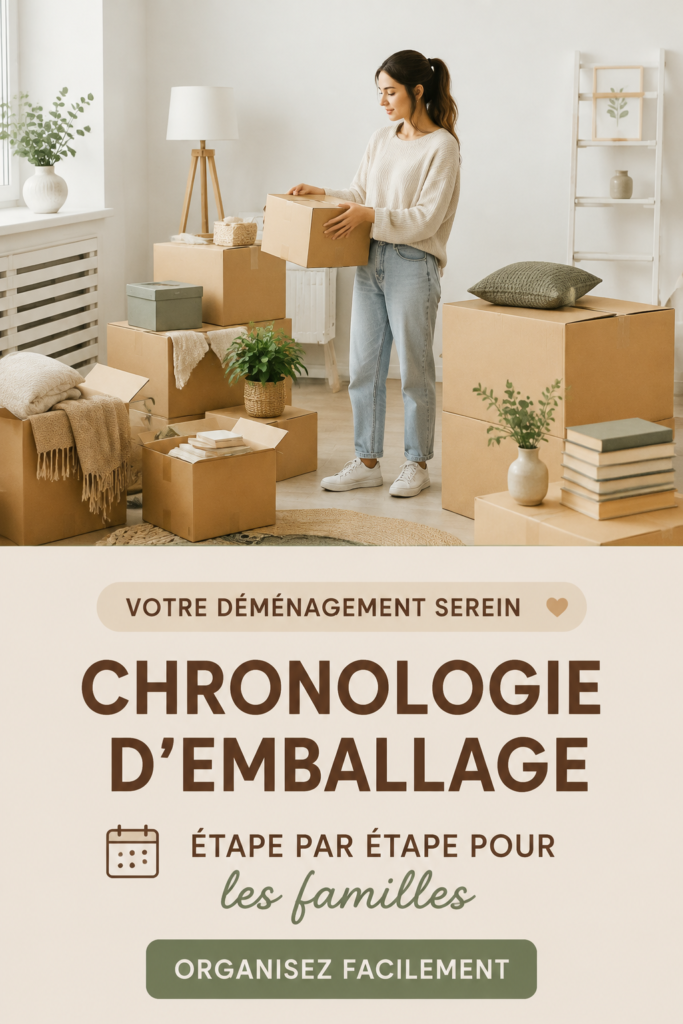Une famille souriante en train de faire ses cartons pour un déménagement tout en s'organisant.