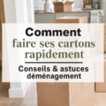 Femme souriante préparant son déménagement avec des cartons bien organisés.