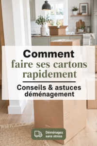 Femme souriante préparant son déménagement avec des cartons bien organisés.