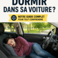Femme dormant paisiblement dans sa voiture garée sur une aire de repos.