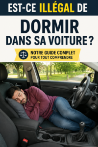 Femme dormant paisiblement dans sa voiture garée sur une aire de repos.