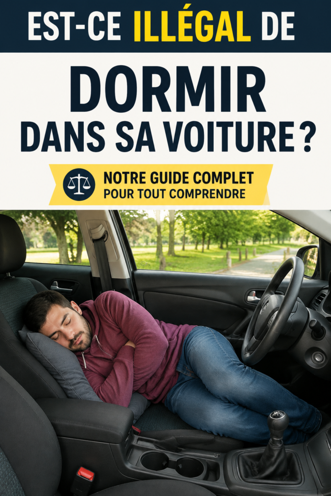 Femme dormant paisiblement dans sa voiture garée sur une aire de repos.