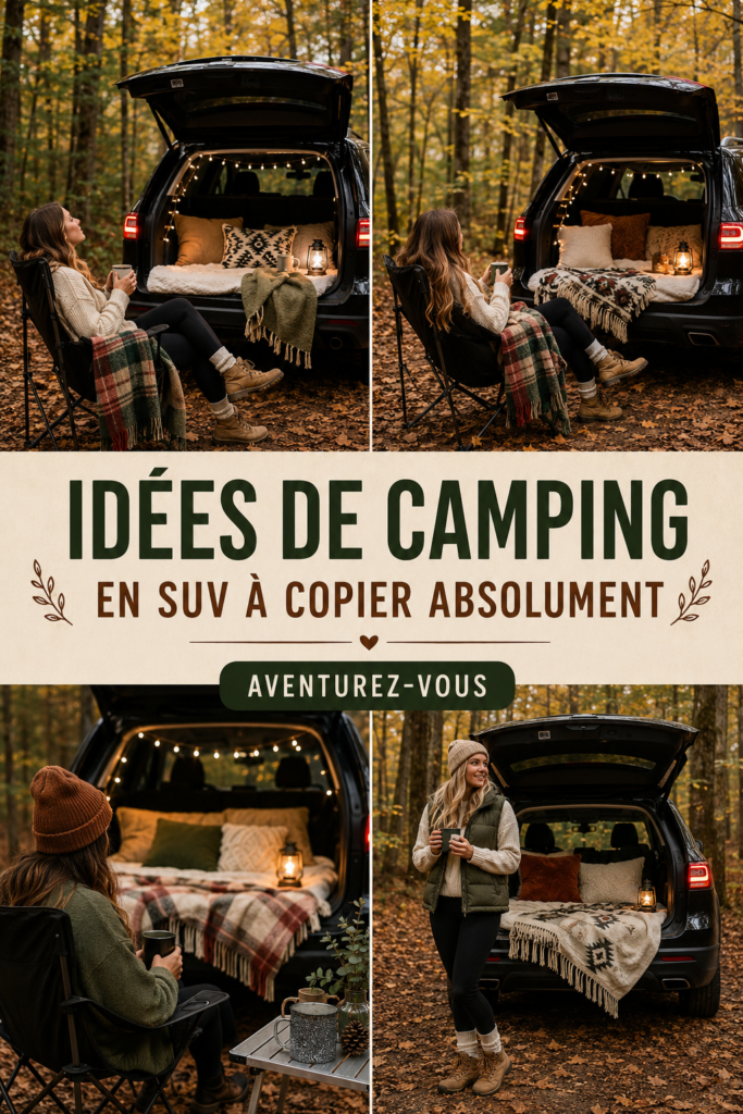 SUV aménagé pour le camping avec un espace confortable pour dormir.