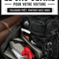 Un kit de secours automobile bien préparé sur le siège avant d'une voiture.