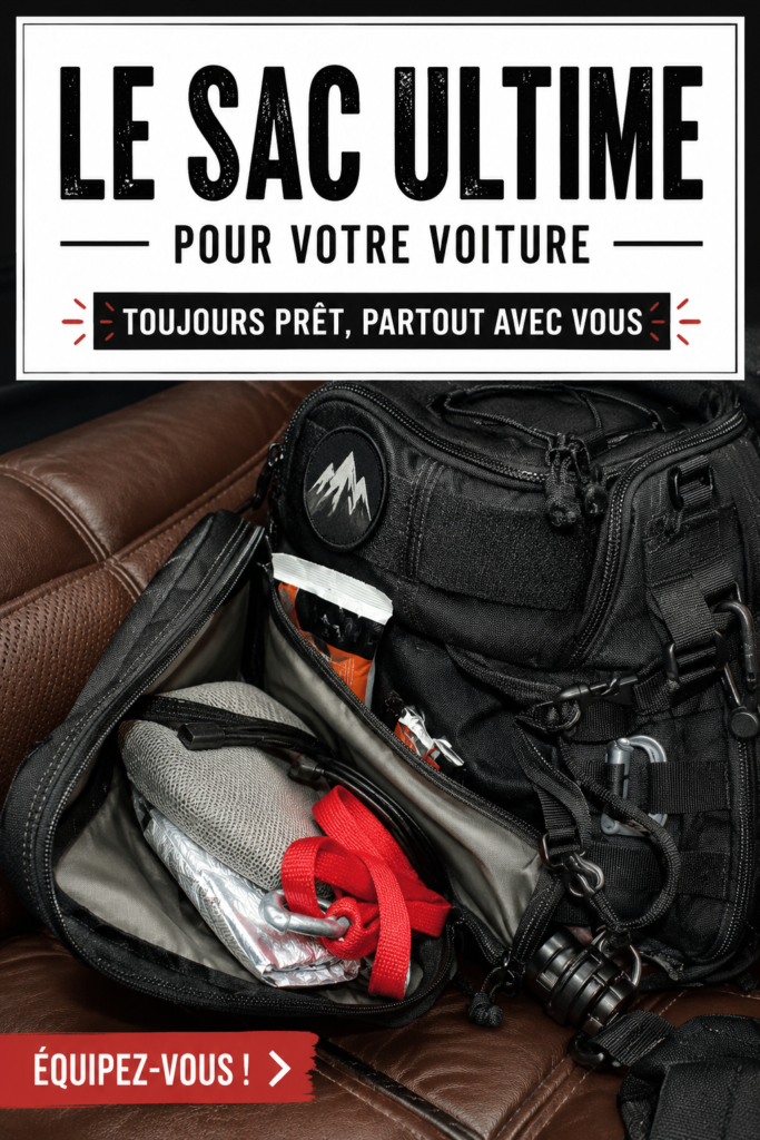 Un kit de secours automobile bien préparé sur le siège avant d'une voiture.