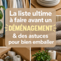 Femme heureuse avec une checklist de déménagement et des cartons prêts à être emballés.