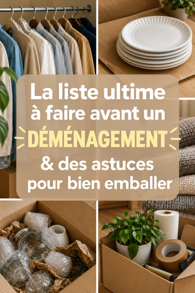 Femme heureuse avec une checklist de déménagement et des cartons prêts à être emballés.