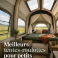 Camper pop-up élégant installé sur un petit véhicule dans un cadre naturel