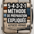 Femme appliquant la méthode 5-4-3-2-1 pour ranger ses bagages avant un voyage