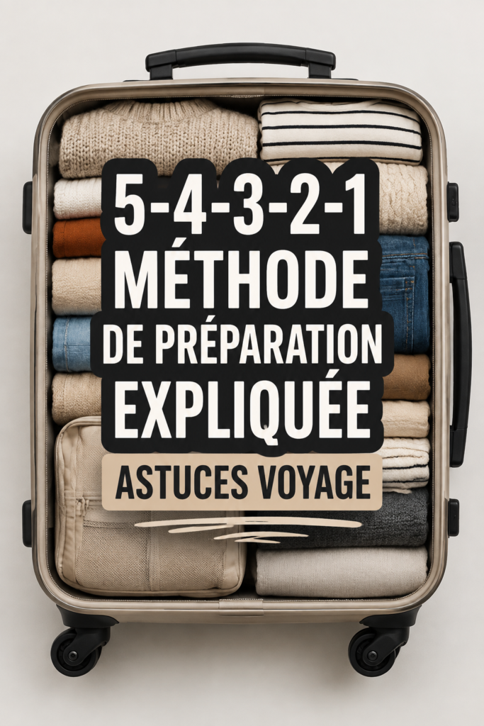 Femme appliquant la méthode 5-4-3-2-1 pour ranger ses bagages avant un voyage