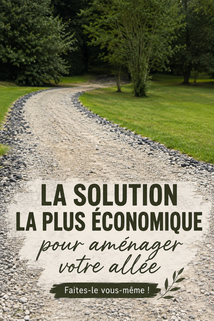 Vue d'une allée récemment revêtue avec du gravier économique.