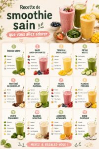 Smoothie sain et coloré prêt à déguster, rempli de fruits frais et de légumes.