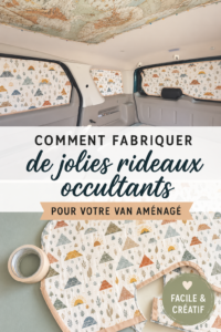 Rideaux occultants colorés dans un van aménagé, offrant intimité et style.