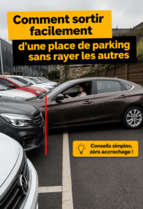 Une femme examinant son véhicule en stationnement avec diligence.
