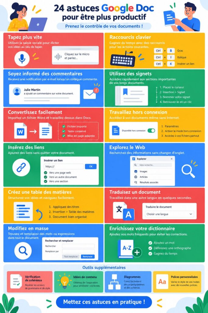 Capture d'écran d'un document Google Docs avec des astuces de productivité pour chauffeurs.