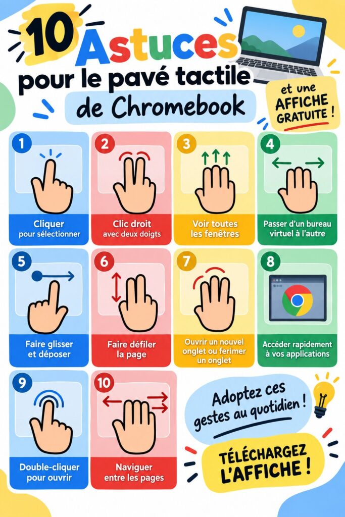 Femme utilisant un Chromebook avec un pavé tactile, visualisant les réglages à personnaliser.
