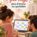 Un couple en train de consulter ensemble un calendrier partagé sur une tablette.