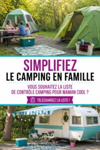 Une mère heureuse préparant son matériel pour le camping en famille.